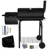 445 Square Inches Charcoal Grill with Offset Smoker, Leonyo Large Barrel Charcoal Grills with Smoker Cover, Chimney Starter for Outdoor BBQ Camping, Black Leonyo