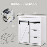 30" Farmhouse Bathroom Vanity with Sink, Bathroom Vanity w/Sliding Barn Door, Modern Bathroom Cabinet w/3 Drawers & Adjustable Shelves,Floor Standing Bathroom Vanity w/Metal Handle, White Aitjunz