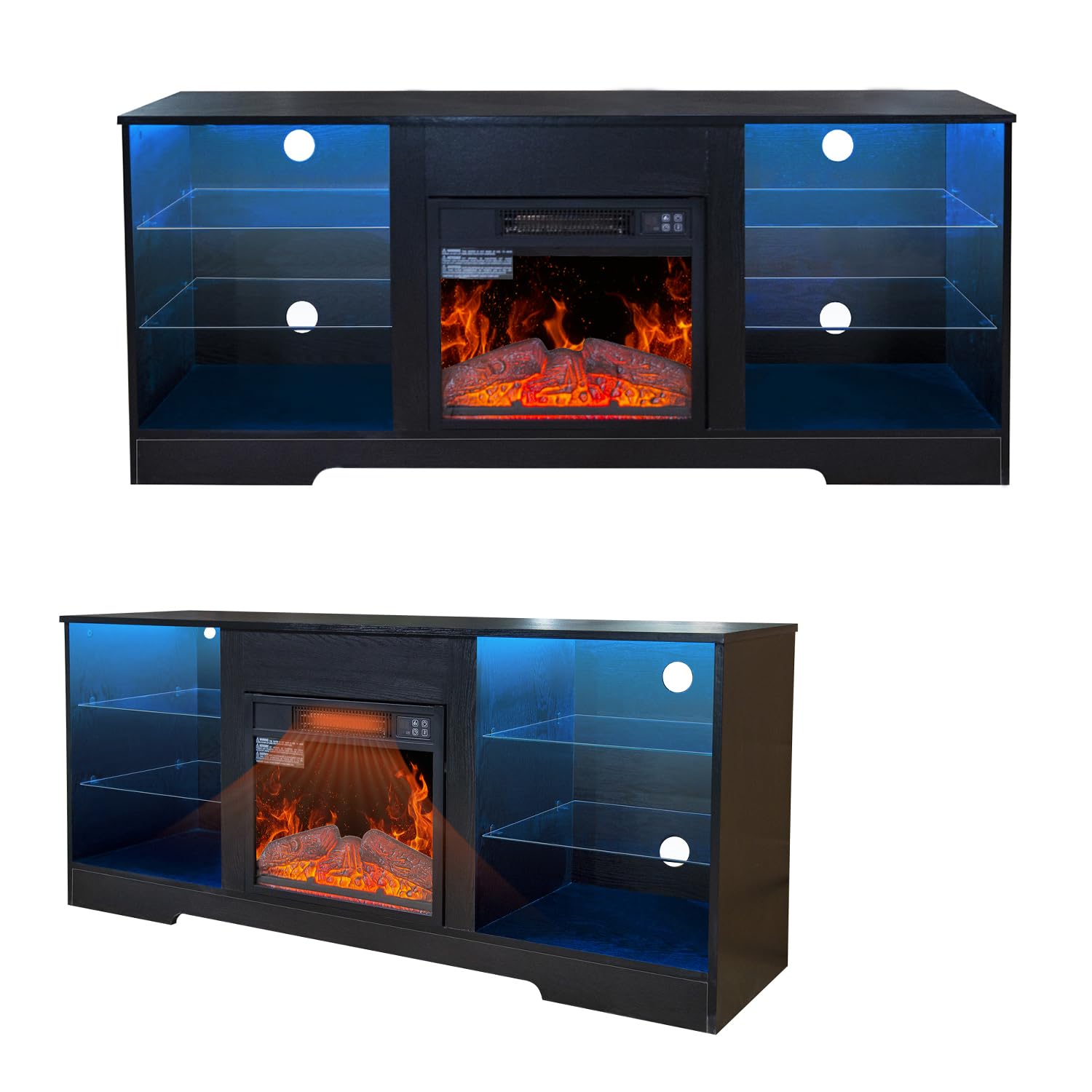 Fireplace TV Stand with LED Lights,Modern TV Console for 43" 50" 55" 60" 65" Televisions,Entertainment Center with Electric Fireplace for Living Room Bedroom (Black) - WoodArtSupply