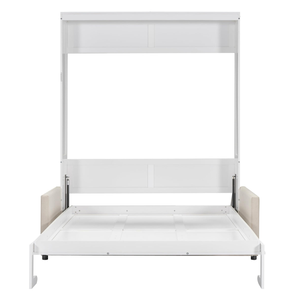 P PURLOVE Queen Wood Murphy Bed with Sofa, Wall Bed Without Slats, No Box Spring Needed (White) P PURLOVE