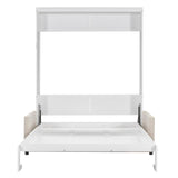 P PURLOVE Queen Wood Murphy Bed with Sofa, Wall Bed Without Slats, No Box Spring Needed (White) P PURLOVE