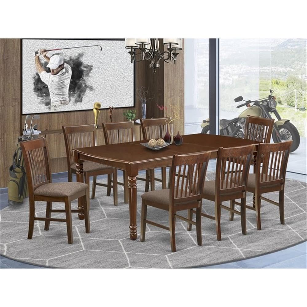 East West Furniture DONO9-MAH-C 9 Piece Dining Table Set Includes a Rectangle Dining Room Table with Butterfly Leaf and 8 Linen Fabric Upholstered Chairs, 42x78 Inch, Mahogany East West Furniture