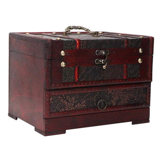 Walfront Vintage Wooden Jewelry Box, 8.7 x 6.3 x 6.3in Case Holder Necklace Earrings Storage Box Organizer with Mirror for the Wedding or a Personalized Jewelry Box or Gift Box - WoodArtSupply