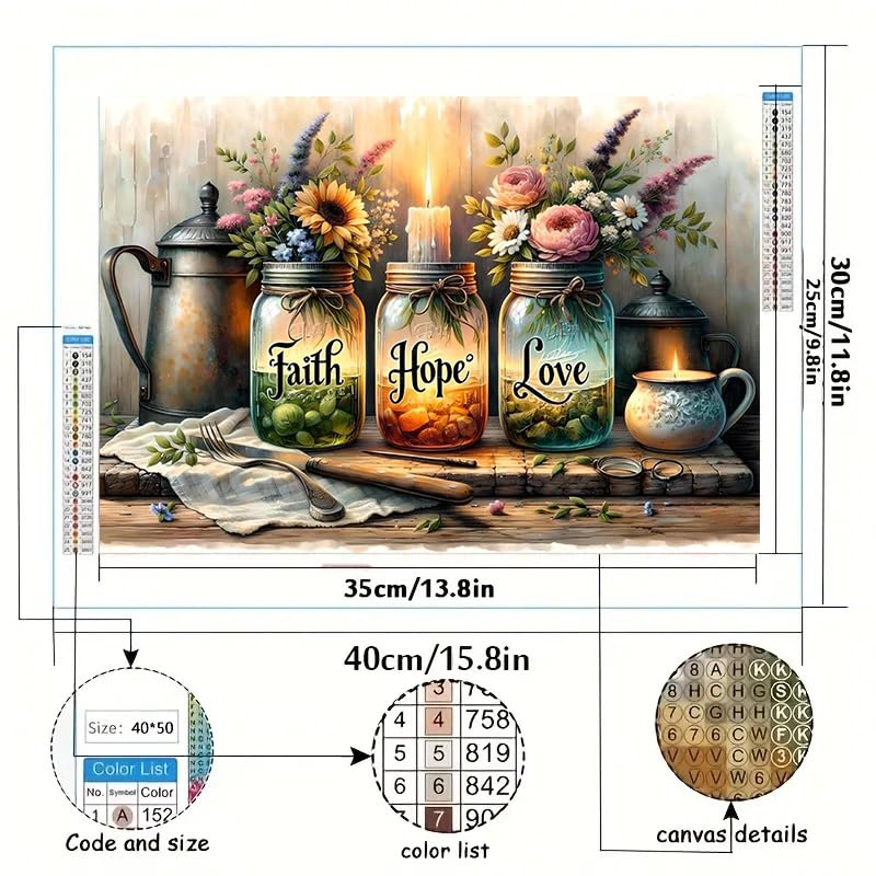 NEGEKFKX 3 Pack Faith,Hope,Love Diamond Art Kits for Adults Beginners,Diamond Painting Kits for Adults,5D Full Drill DIY Diamond Dot Gem Art Kit Wall Home Decor Arts Craft 12x16-12x12 inch NEGEKFKX