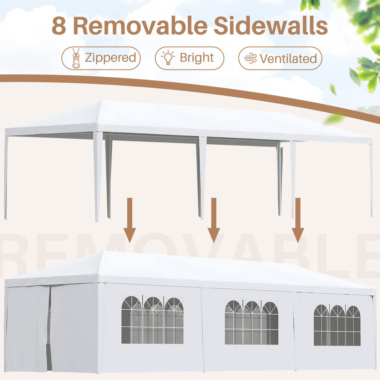 Greesum 10x30 Outdoor Canopy Tent, Patio Gazebo, for Party Wedding BBQ Events with 8 Side Removable Walls, Waterproof Canopies, White Greesum