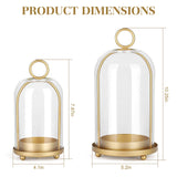 Versatile Metal Candle Holder Set with Handmade Glass Dome,Antique Brass Pillar Candle Stand, 5.2" & 4.1" Wide for Tabletop or Hanging, Industrial & Farmhouse Decor SHOHAYTO