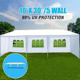 GarveeLife 10'x30' Party Tent, Outdoor Wedding Canopy Tents for Parties with 5 Removable Sidewalls, Heavy Duty Waterproof Gazebo Canopy White Tent for Party Wedding Events Beach BBQ GarveeLife