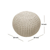 FRELISH DECOR Round Pouf Ottoman Hand Knitted 100% Cotton Pouf Foot Stool - Knitted Bean Bag - Floor Chair for Living Room Bedroom - Foot Rest for Couch (20 Diameter x 14 Height) - Natural FRELISH DECOR