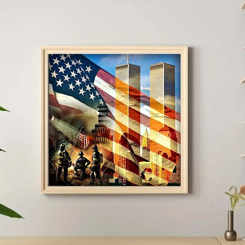 CXYQLC DIY 5D Diamond Painting Kits for Adults, Diamond Painting Full Drill Crystal Rhinestone Embroidery Craft Kits for Home Wall Decor Gifts 11.8x11.8inch(USA Flag and Firefighters Tribute) CXYQLC