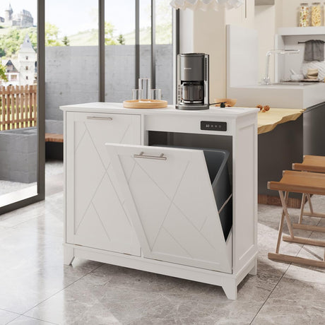 FiveWillowise Tilt Out Trash Cabinet, Kitchen Trash Can Cabinet w/Negative ion and deodorizing Function, Dog Proof 20 Gallon Garbage Can Cabinet for Kitchen, Bathroom, Living Room, White FiveWillowise