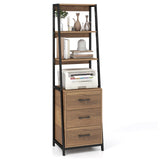 Giantex Ladder Bookshelf with Drawers, 69" Tall Wooden Bookcase with 4 Shelves, Modern Book Shelf Storage Organizer Unit, Freestanding Display Shelving Rack for Living Room, Bedroom (Brown) Giantex