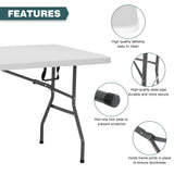 FDW 6 Foot Outdoor Dining Table, Foldable Portable Rectangular Plastic Folding Table with Built in Carrying Handle for Party and Wedding Use, White FDW