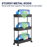 SPACELEAD 3 Tier Rolling Cart with Wheels, Storage Craft Art Trolley Organizer Serving, 3 Hanging Baskets Easy Assembly, for Office, Living Room, Kitchen, Black SPACELEAD