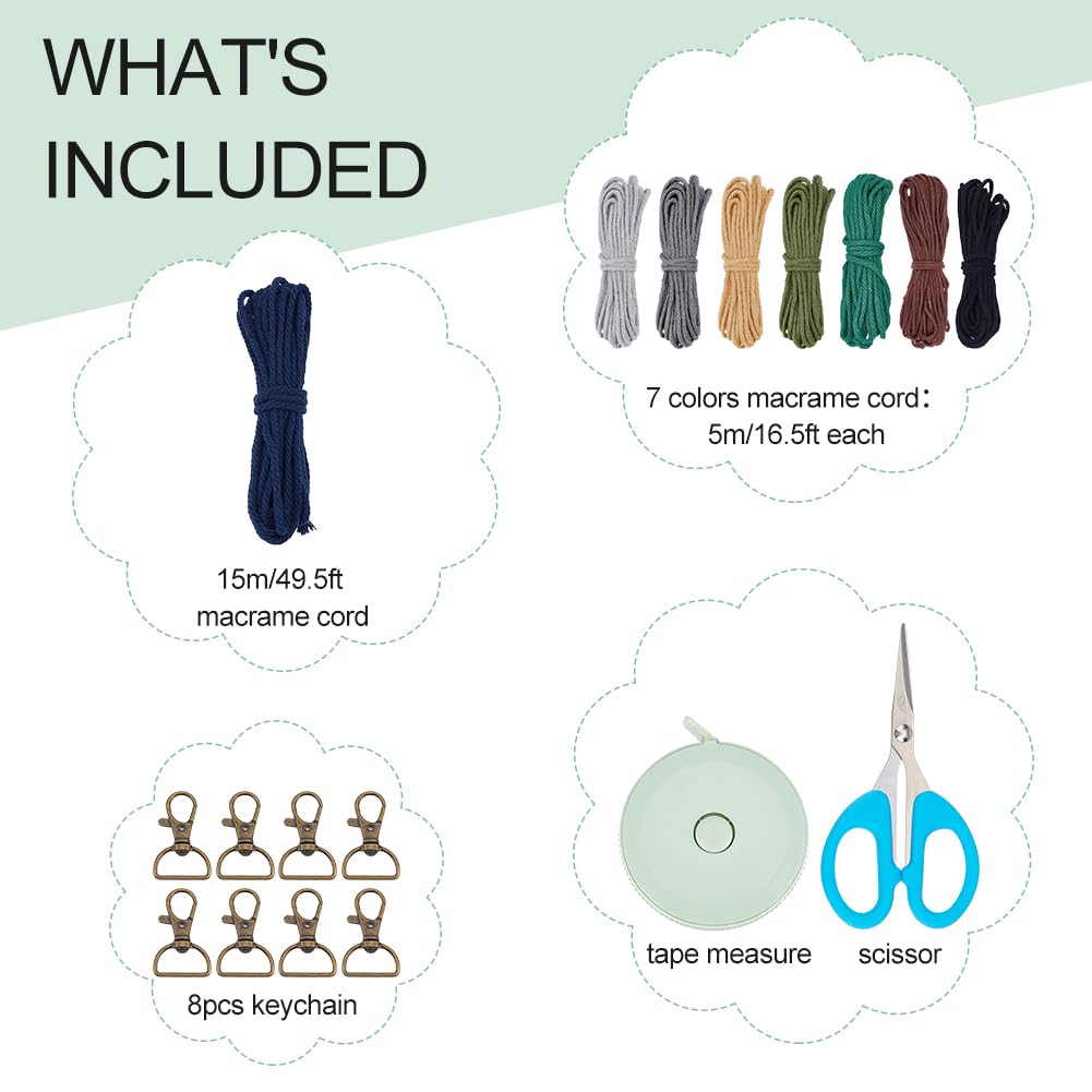 INFUNLY 8 Sets Macrame DIY Wristlet Keychain Kits with Update Instruction Macrame Cord Knotting Kits for Adults Beginners Boho Macrame Keychain Kit Includes Key Rings for Key Gift Macrame Beginners INFUNLY