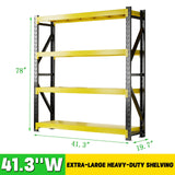 Qxdyt 3000LBS Heavy Duty Storage Shelves,78''H Metal Garage Shelving, 4-Tier Adjustable Garage Organization Shelving Units, Industrial Shelving for Warehouse,Workshop- Black & Yellow Qxdyt