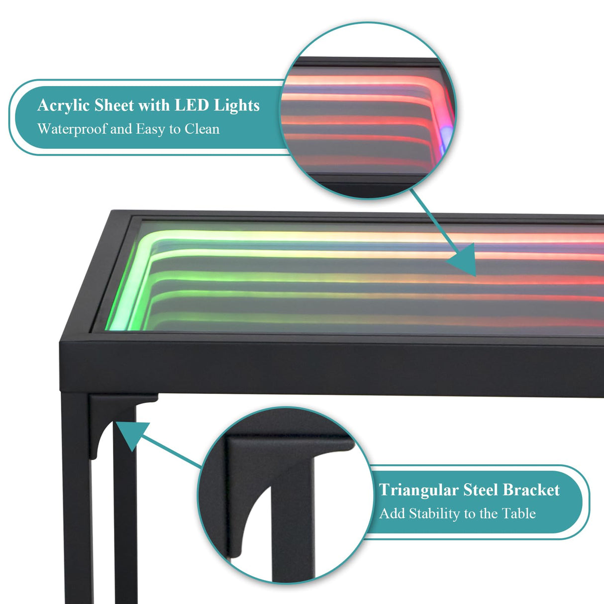 FUSLITE Infinity Mirror Light Table, Coffee Tables for Living Room, with 3D Infinity Illusion Mirror, RGB Side Table, with Tunnel Light, Unique Coffee Table, with Futuristic Decor, for Bedroom, Party FUSLITE