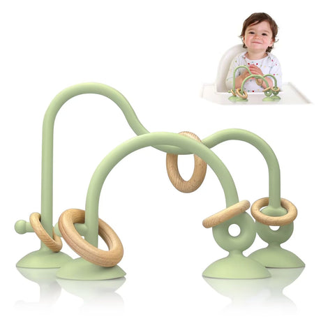 oiimllby Baby Teething Toy, High Chair Suction Cup Toys for Infant Toddlers 0-6M, Food Grade Silicone Teether, Educational Parent-Child Baby Toys, Montessori Sensory Toy for Babies 6-12Months (Green) oiimllby
