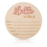 Newborn Announcement Sign, 5.9in Wooden Hello World Sign Baby Welcome Sign Birth Baby Name Plaques for Newborn Boys and Girls Photo Props Baby Shower Hospital Nursery (Light Pink) NQEUEPN