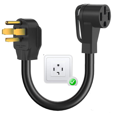 NEMA 14-30P to 14-50R EV Charger Adapter Cord, 30 Amp to 50 Amp 4 Prong Dryer Outlet to to EV Plug 1.5FT Heavy Duty 10 Gauge Wire for Level 2 EV Charging ETL Listed Portvoi