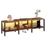 HHETOGOL Modern LED TV Stand with Power Outlet for Living Room+75 Inch Wood TV Media Console for 55/65/75 inch TVs，Industrial TV Stand，TV Stand Media Entertainment Center，Rustic Brown LTV06BE HHETOGOL