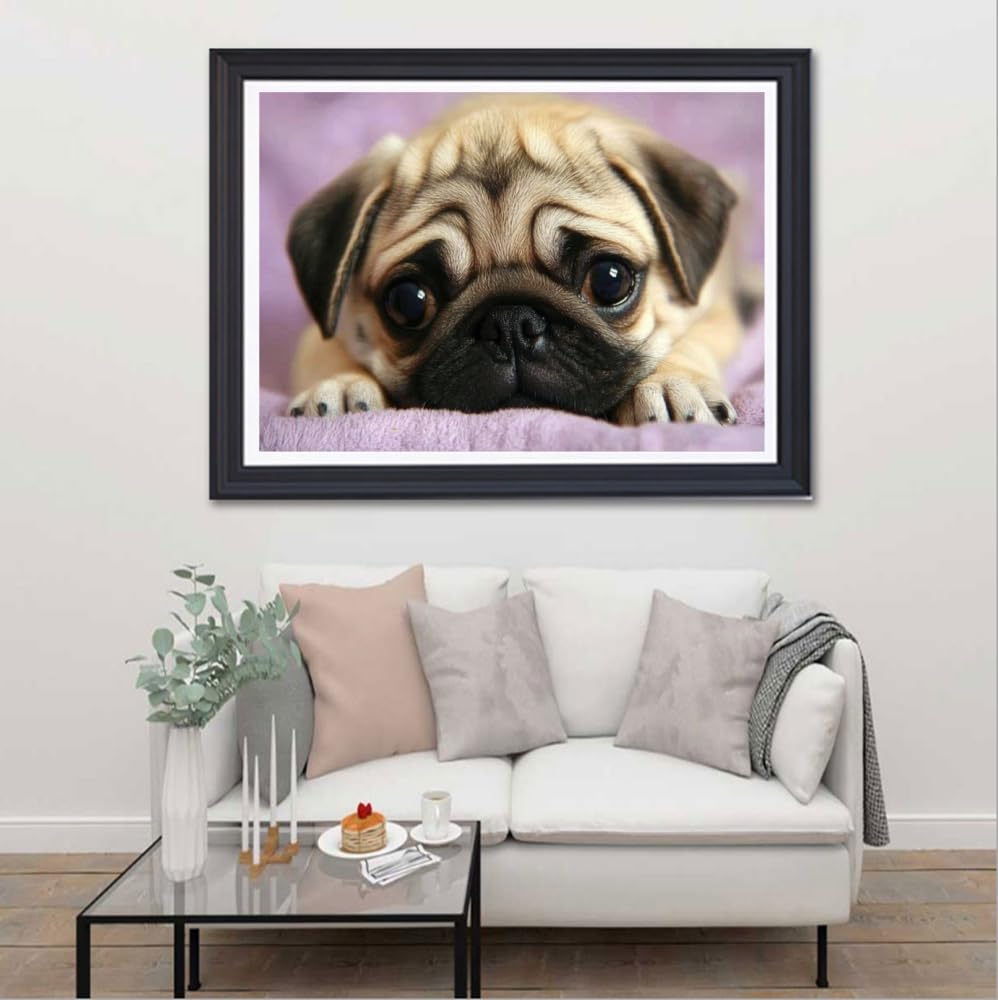 MaiYiYi Pug Diamond Painting by Numbers, 5D Full Round Drill Pug Diamond Art Kit, Cute Dog Face Diamond Painting for Adult Beginner Wall Decor Arts Crafts (40 x 30 cm) MaiYiYi