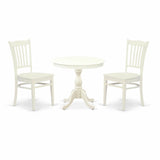 East West Furniture AMGR3-LWH-W 3 Piece Dinette Set for Small Spaces Contains a Round Kitchen Table with Pedestal and 2 Dining Room Chairs, 36x36 Inch, Linen White East West Furniture