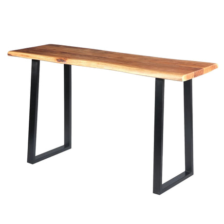 The Urban Port Tup 195122 Industrial Wooden Live Edge Desk with Metal Sled Leg Support, Brown and Black TUP THE URBAN PORT