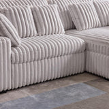 Pemberly Row 113" W Corduroy Fabric Cloud Convertible Sectional Deep Seat Sofa Slider with Power Recliner Glider, USB Charging Ports, and 6 Cushions in Presley Charcol for Living Room Pemberly Row