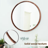 EssOAKence Round Solid Oak Wood Mirror, 24x24 Inch Medium Size, Walnut Frame, Modern Decorative Wall Makeup Mirror for Bathroom, Bedroom, Living Room(Walnut, 24" x 24") EssOAKence
