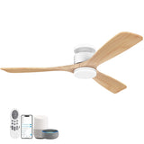 52 Inch Smart Flush Mount Ceiling Fans with Lights Remote,Wood Outdoor Indoor Ceiling Fan,WIFI Alexa App Control,Quiet DC Motor,Modern Low Profile Fan LED Lighting for Bedroom Patio,White & Light Wood Lorpies