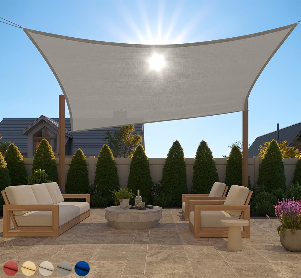 GORILLA GRIP Heavy Duty Sun Shade, UV Protection Fade Tear and Rust Resistant Rectangle Sunshade Canopy, Curved Edges Blocks Sunlight, Breathable Sail, Outdoor Patio, Lawn Garden, 8x10 FT Gray Gorilla Grip