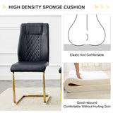 Ebullient Modern Dining Table Set for 6 ，7 Piece Dining Table Chairs Set for 6,Glass Table Top and Gold Base，Rectangular Dining Room Table with 6 Black PU Leather Upholstered Dining Chairs for Kitchen Ebullient