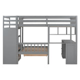 Harper & Bright Designs Full Over Twin Bunk Bed with Stairs, Storage Drawers, Full Size Loft Bed Frame with Desk and Shelves, Gray Harper & Bright Designs