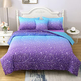 JQinHome Full Blue Purple Comforter Set, 6 Piece Bed in A Bag 3D Colorful Ombre Bedding Set for Girls Women (1 Comforter,2 Pillowcases,1 Flat Sheet,1 Fitted Sheet,1 Cushion Cover)(Blue Purple) JQinHome