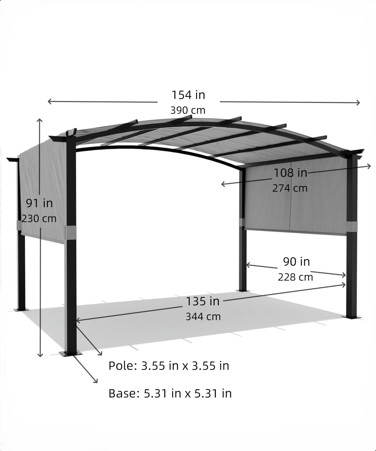GarveeLife 12 x 9 Ft Outdoor Arched Pergola, Metal Pergola with Retractable Canopy, Arched Style Gazebos for Backyards, Lawn, Patios (Gray) GarveeLife