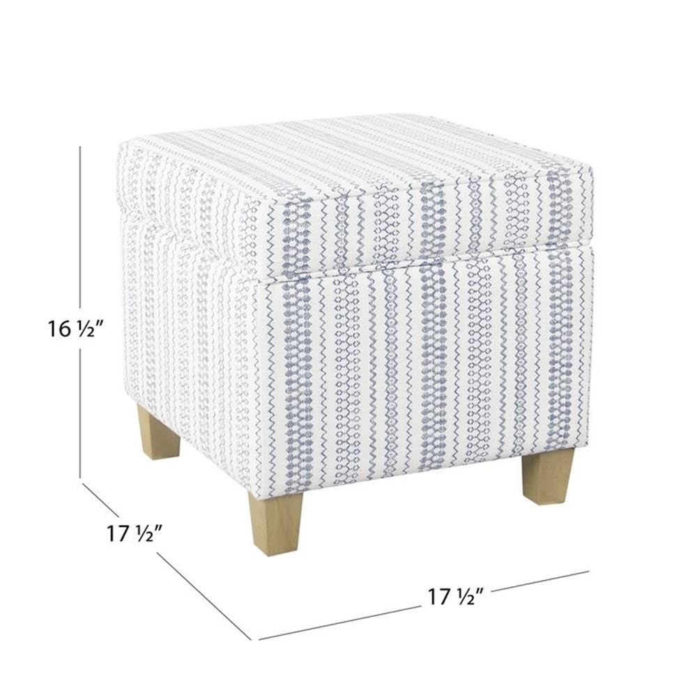 HomePop Home Decor | K7342-F2359 |Classic Square Storage Ottoman with Lift Off Lid | Ottoman with Storage for Living Room & Bedroom, Blue Stripe Large HomePop