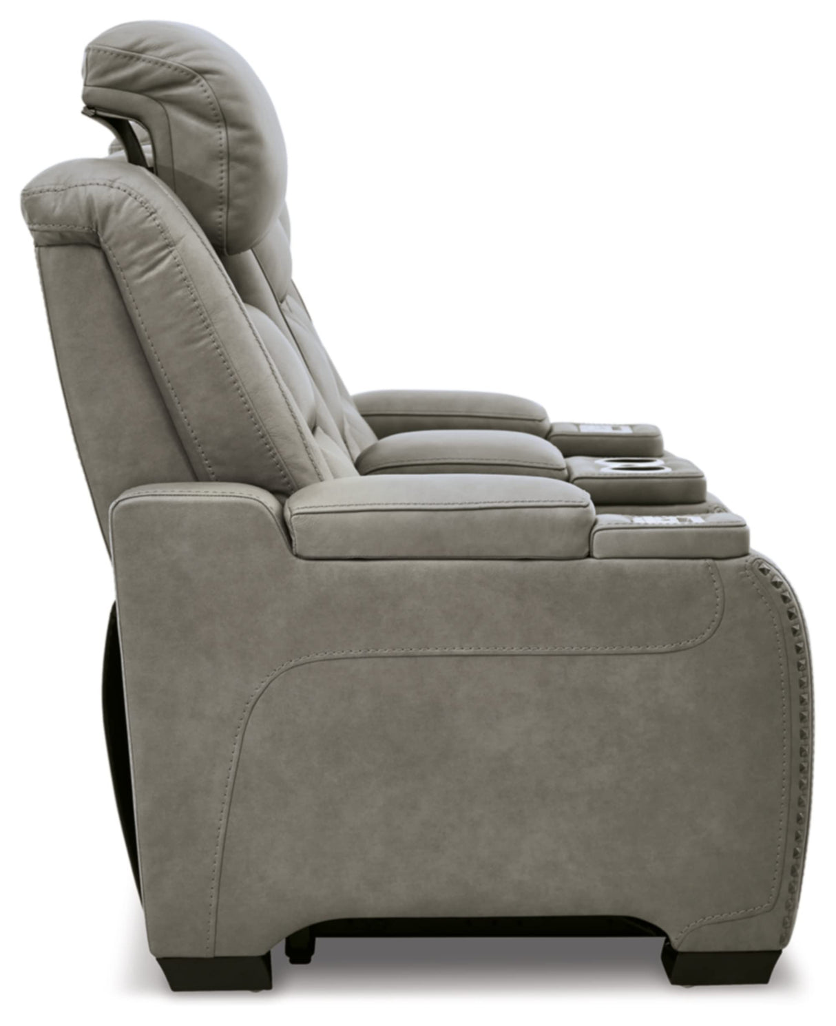 Signature Design by Ashley The Man-Den Leather Power Reclining Loveseat with Center Console, Adjustable Headrest & Wireless Charging, Gray Signature Design by Ashley