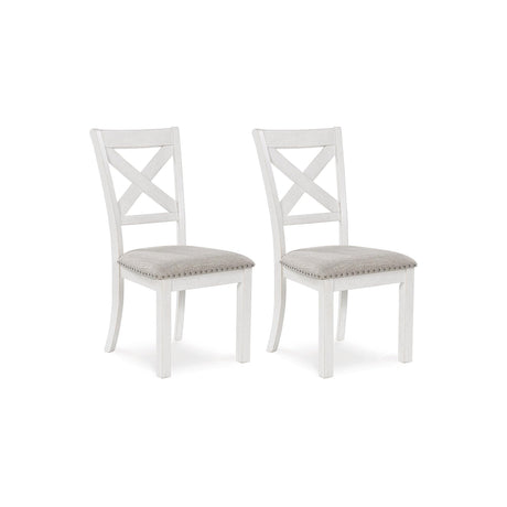 Signature Design by Ashley Robbinsdale Casual Upholstered Solid Wood Dining Chair with Nailhead Trim, Set of 2, White & Light Gray Signature Design by Ashley