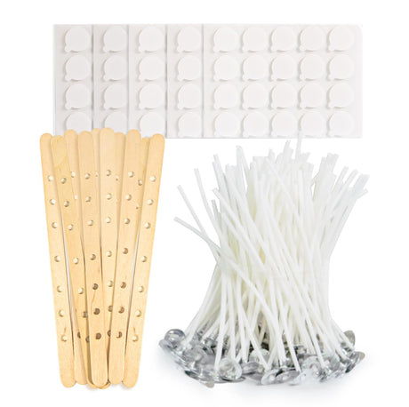 100pcs Candle Wicks Kit Pre-Waxed and Pre-Tabbed Cotton Wicks for Candle Making,Wick Stickers, Wick Centering Device - Great for Soy, Beeswax, and Paraffin Candles Aroparc