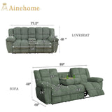 A Ainehome Manual Recliner Sofa Set, Corduroy Recliner Chair, Modern Loveseat Sofa, Modern Reclining Sofa Couch and Recliner Couches for Living Room/Office(Sofa+Loveseat, Green) A Ainehome