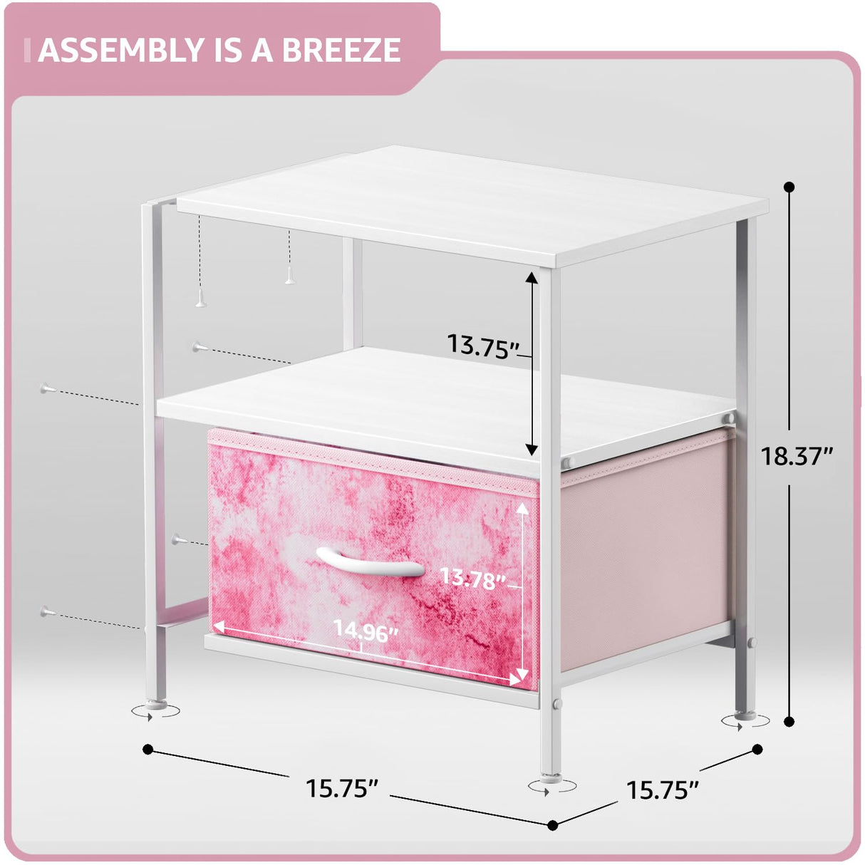 Sorbus 1 Drawer Shelf Storage Nightstand - Kids Bedside Furniture End Table Night Stand with Steel Frame Wood Top & Easy Pull Fabric Bins. Dresser & Chest for Home Bedroom Accessories Office & College Sorbus