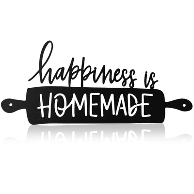 Funrous Kitchen Wall Art Decor Happiness Is Homemade Metal Sign Black Rustic Farmhouse Kitchen Decor Hanging Decorative Signs and Plaques for Home Dining Garden Room 13.8 x 6.3 Inch