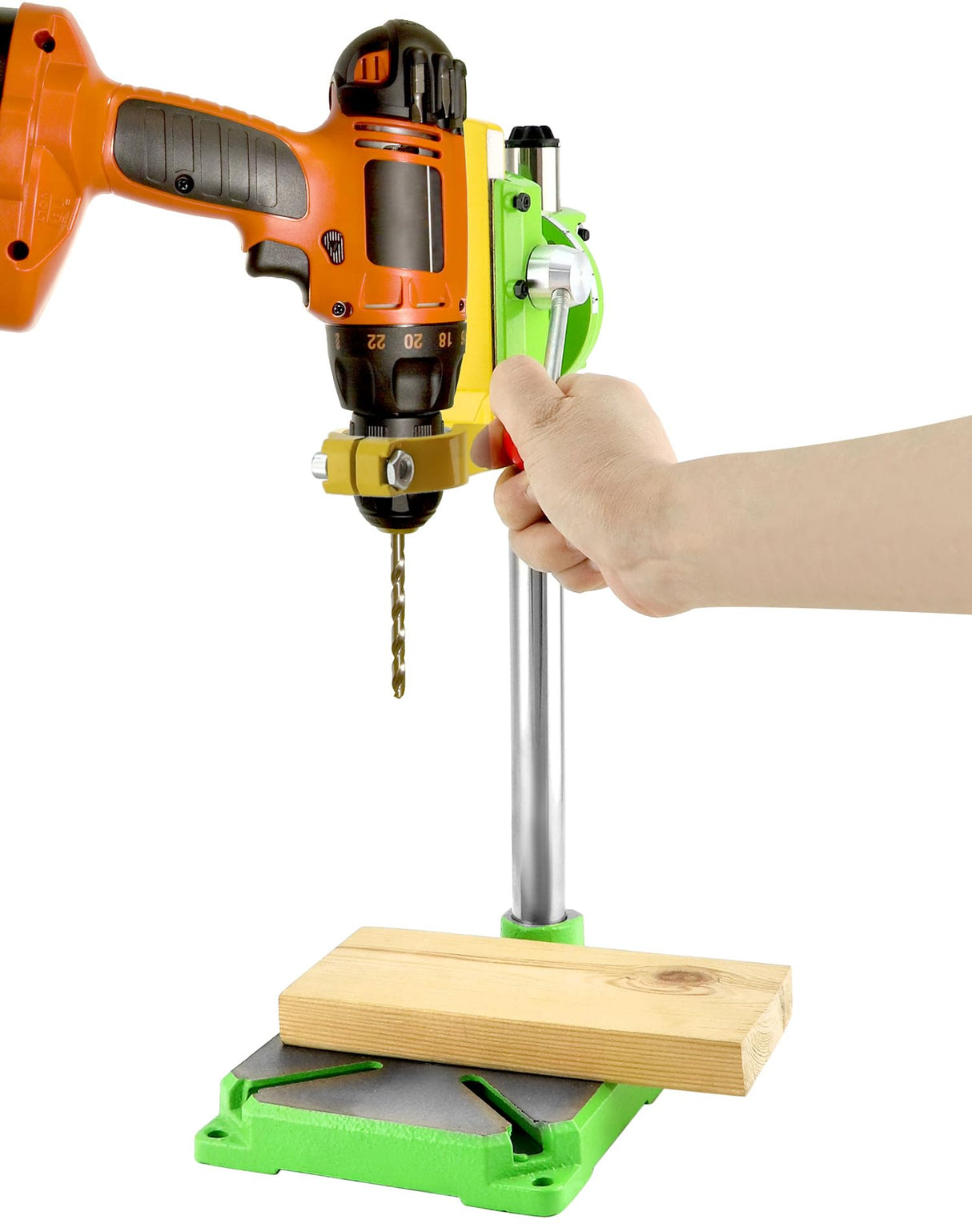 QWORK Drill Press Stand, Heavy Duty Floor Drilling Press/Rotary Tool Workstation,Table Top Drill Press 90° Rotating Fixed Frame for Drilling Collet, Drill Press Table, Drill Workbench Repair QWORK