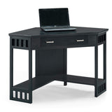 Leick Home 83430 Corner Computer/Writing Desk with Center Keyboard Drawer and Shelf, Black Oak Leick Home