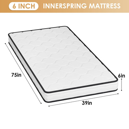 PayLessHere 6 Inch Hybrid Mattress with Innerspring and Foam/Fiberglass Free/Medium Firm Spring Mattress/Twin Size Mattress in a Box/CertiPUR-US Certified/Cool Sleep Pressure Relief