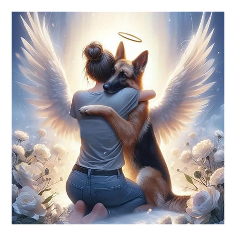 FHBUBPUP Dog Diamond Painting Kits for Adults, Angel Diamond Art Kits for Beginners, 5D DIY Full Drill Round Diamond Dot Gem Art, Craft Gift Suitable for Home Wall Decoration 12×12Inch FHBUBPUP