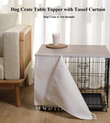 VIE DE AMAN Dog Crate Topper Wood for 48 42 36 24 inch Cages, Dog Crate Table Topper with Tassel Curtain, Rustic Style Dog Kennel Topper, Oak Grey(Dog Crate Not Include) VIE DE AMAN