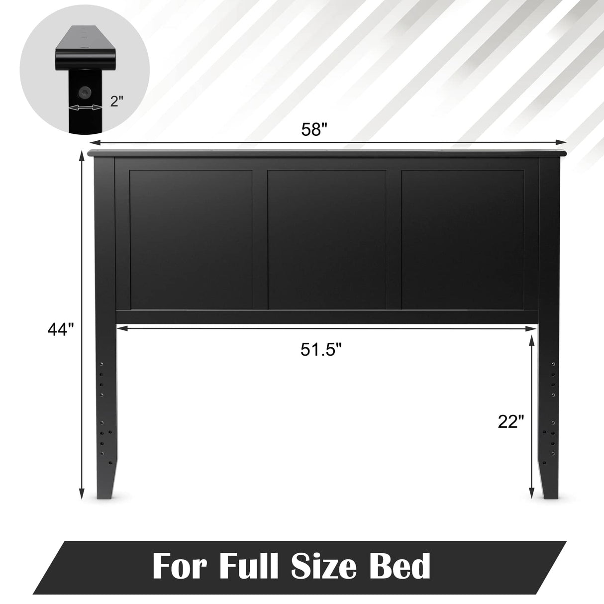 Giantex Adjustable Black Wooden Headboard for Full Beds with Solid Pine Construction Giantex