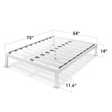 Mellow Rocky Base C 14" Platform Bed Heavy Duty Steel White, w/ Patented Wide Steel Slats (No Box Spring Needed) - Full Mellow