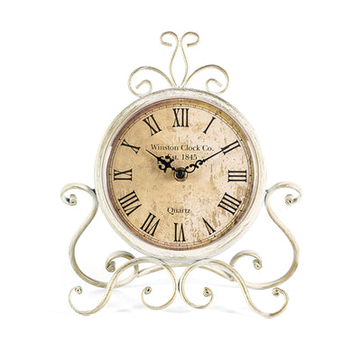 HZDHCLH Vintage Table Clocks for Living Room Bedroom Decor, Silent Decorative Farmhouse Shelf Clock Battery Operated, Small Rustic Mantel Clock with Roman Numerals (White)